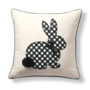 Grandin Road gingham bunny pillow with bow and pompon tail zip close Easter